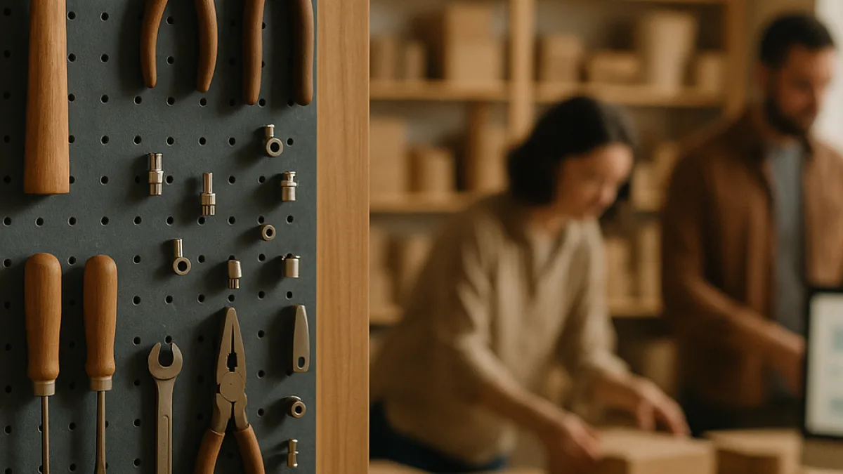 A tool wall where extra attachments have been added over time